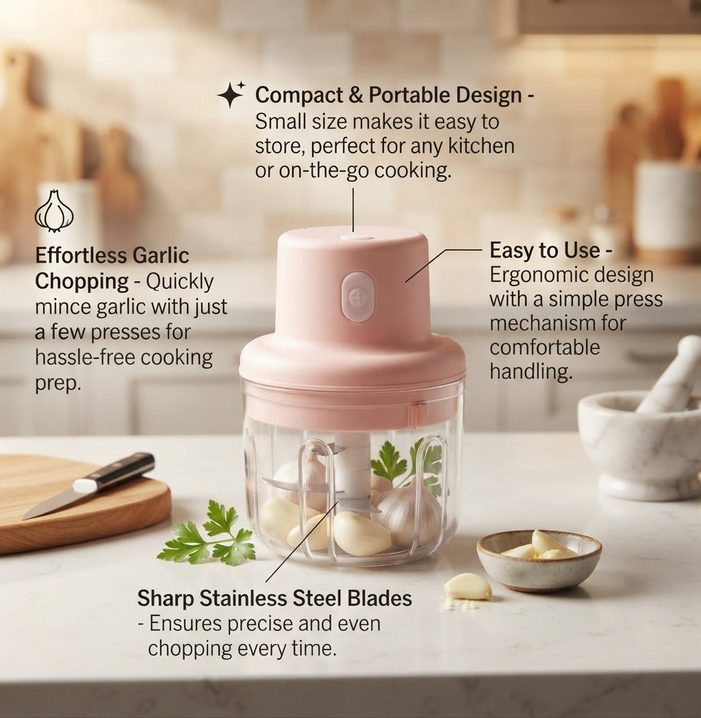 Compact Garlic Chopper – Stainless Steel Blade Manual Mincer | AMNARA