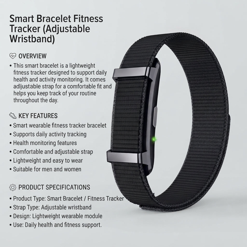 Smart Bracelet Fitness Tracker – Adjustable Wristband | Health & Activity Monitor for Men & Women | AMNARA