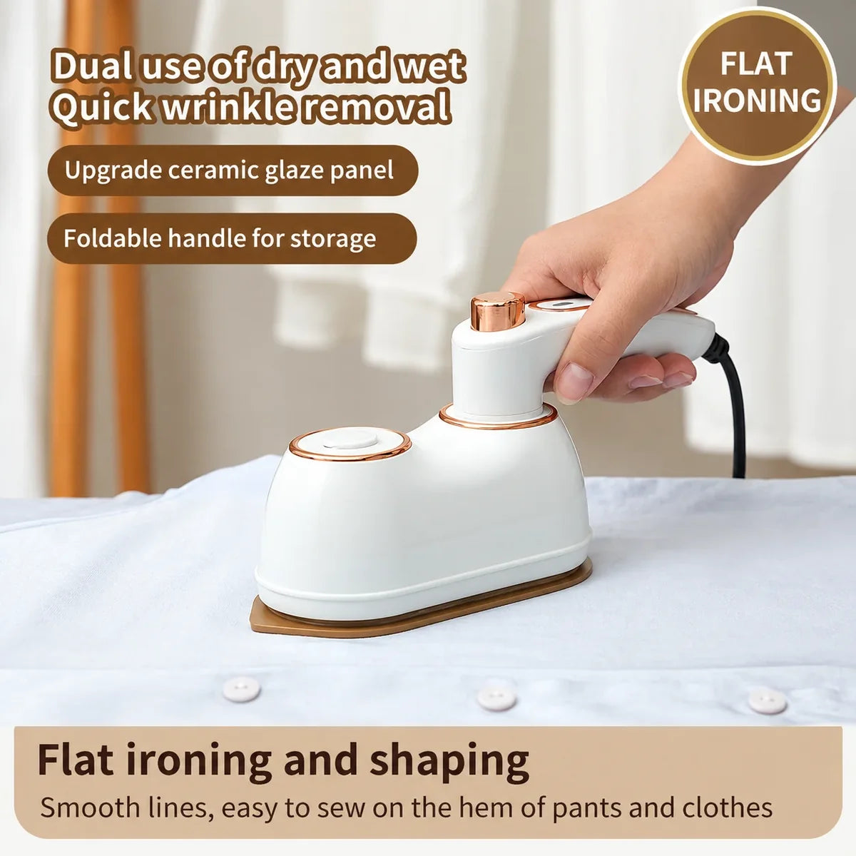 Portable Folding Clothes Iron – Mains Powered Mini Iron with 50ML Water Capacity | AMNARA